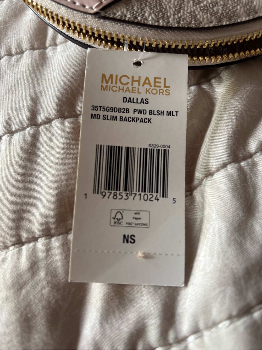 NWT Michael Kors Signature Logo Dallas Slim Backpack Blush Pink Trim Cream Gold - Picture 9 of 9